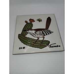Cleo Teissedre Cactus Wren Saguaro Ceramic Tile Trivet Wall Decor Vintage 1982